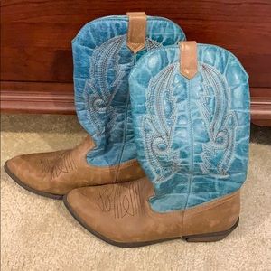 Coconuts teal and brown cowboy boots